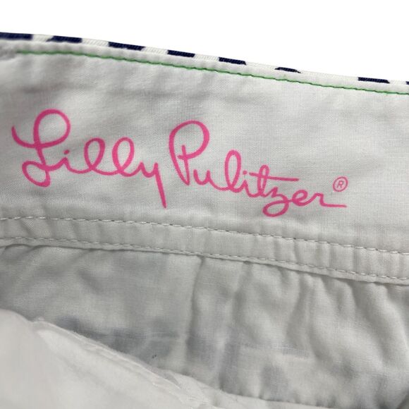 Lilly Pulitzer 0 The Callahan Short 100% Cotton Blue White Zipper Pocket - Picture 2 of 5